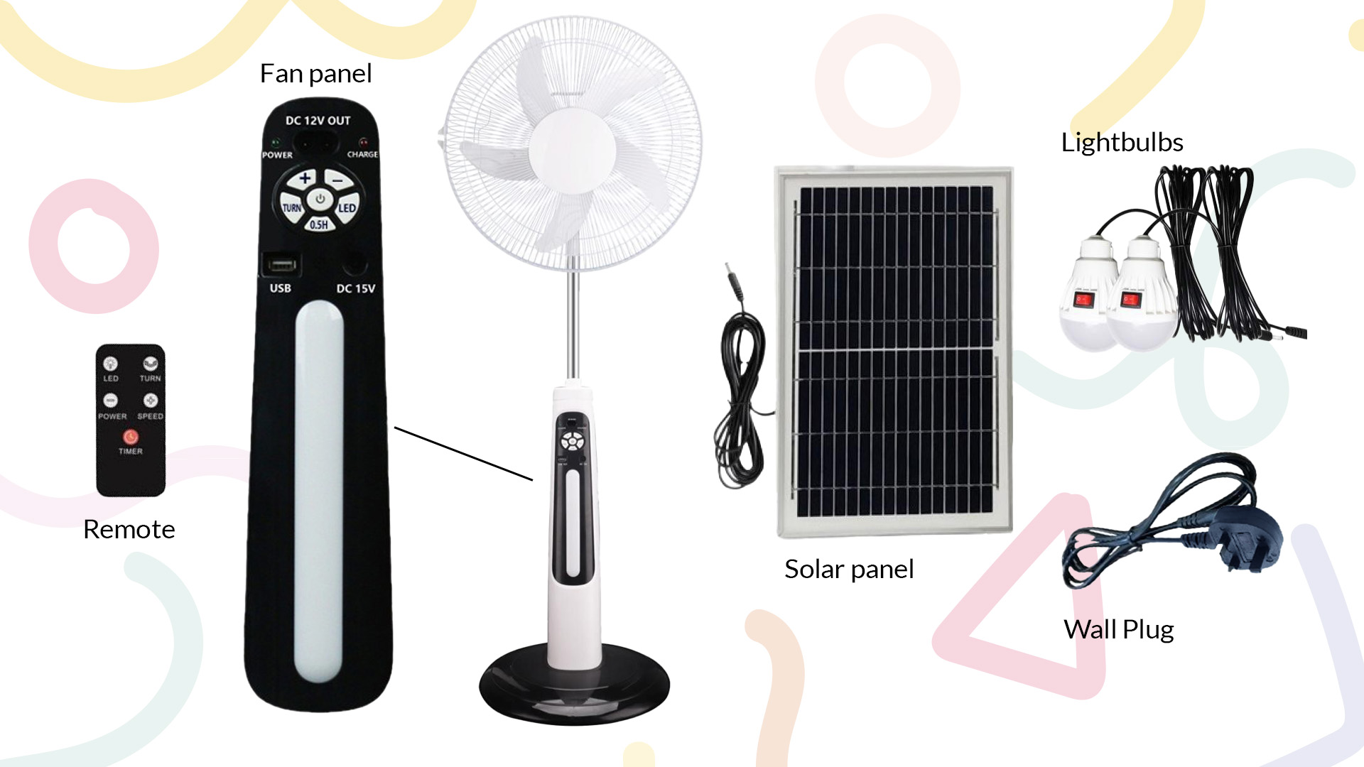 SOLAR FAN with Remote Control, Solar Panel and 2 Light Bulbs €145.00 + FREE DELIVERY